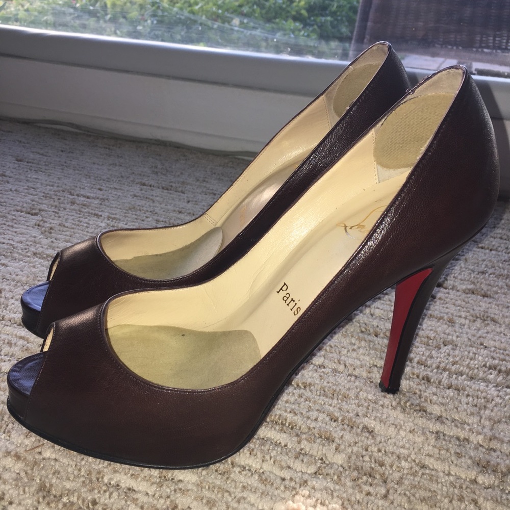 Louboutin Dark Brown Genuine Leather High Heels